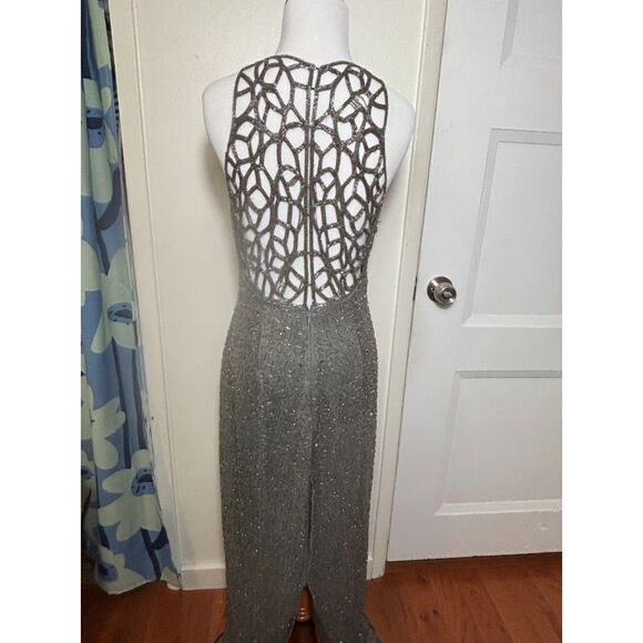 VTG Scala Beaded Gown Glam Formal Evening Wear Event size XL Silver Gray Silk - Picture 2 of 9